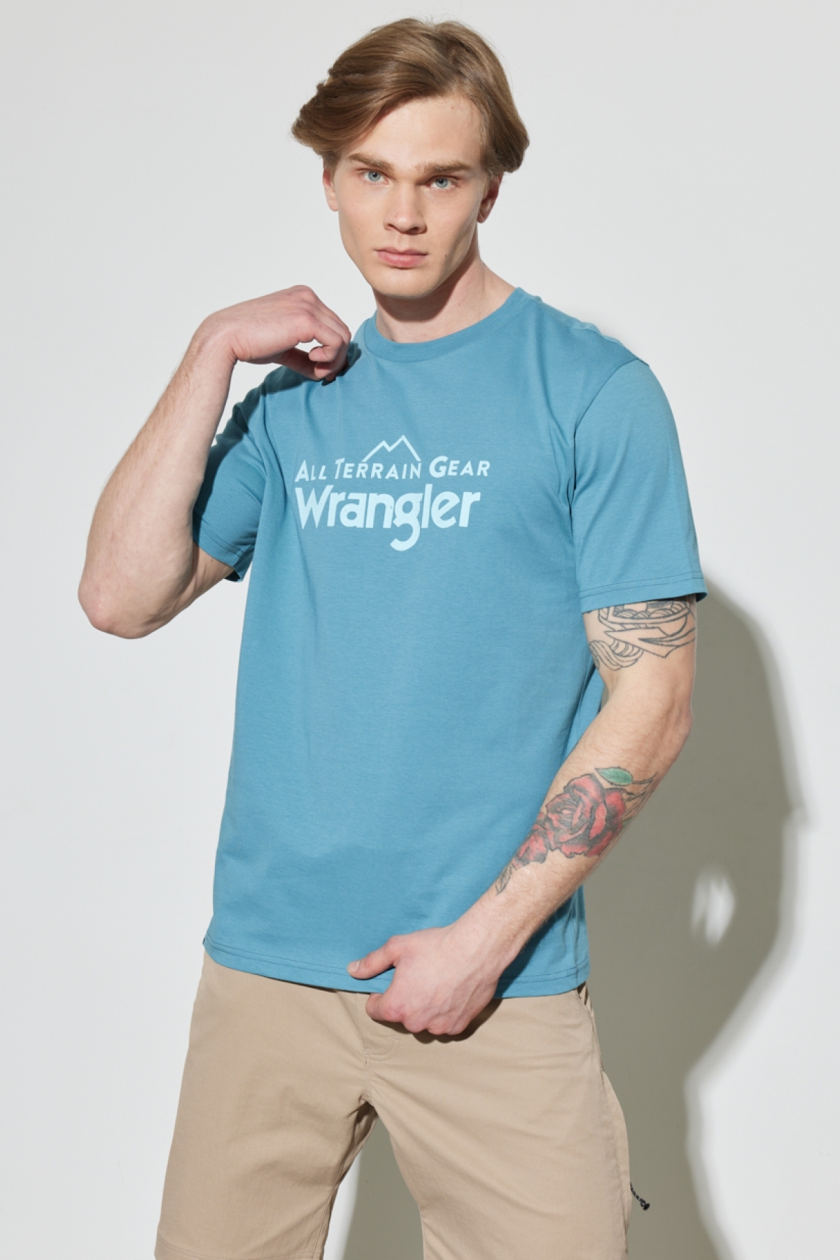 ALL TERRAIN GEAR -x- Wrangler Petrolblaues All Terrain Gear Rundhals-t-shirt Aus 100 % Baumwolle für Herren - S