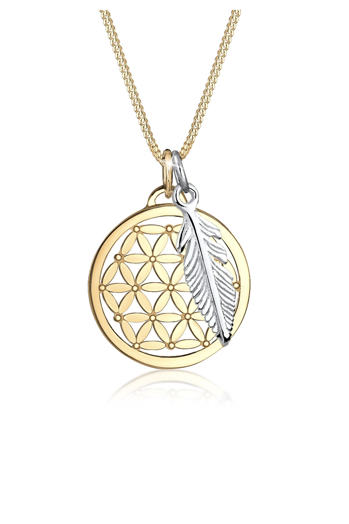 ELLI Halskette , Blume Des Lebens, Feder-halskette, Zweifarbig, 925er Sterlingsilber für Damen - 45 cm