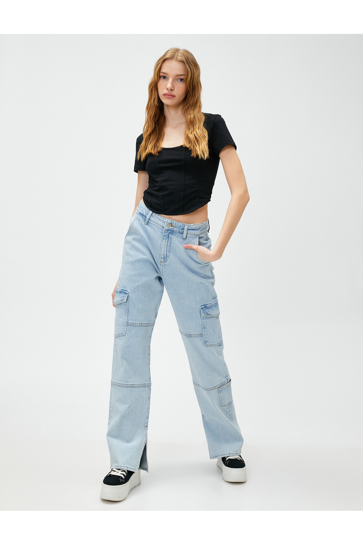 Koton Cargo-jeans, Gerade Jeans, Hohe Taille, Gerades Bein – Eve Jeans für Damen - 26/32