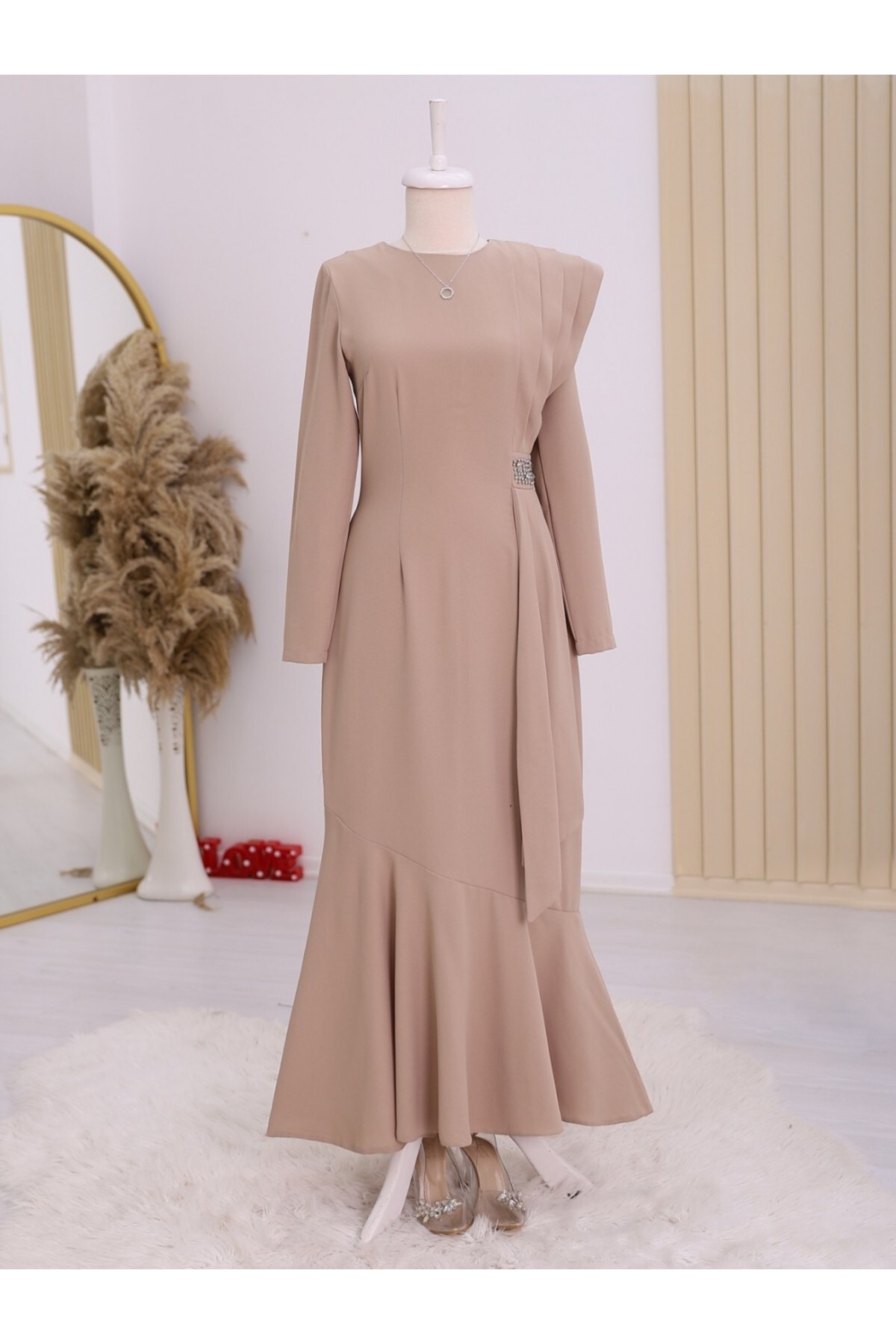 Modamorfo Plissiertes Abendkleid Mit Steindetail An Der Taille für Damen - M