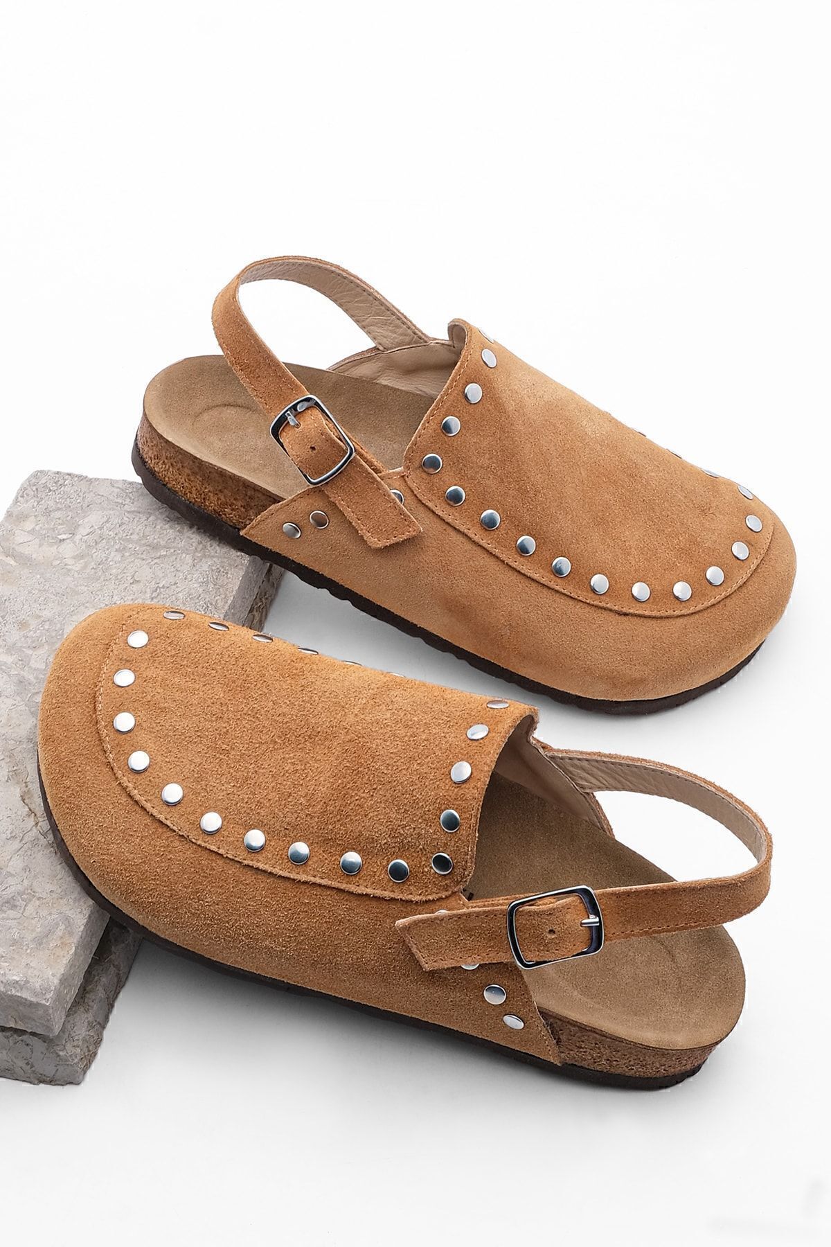 Marjin Sandalen Aus Echtem Leder Mit Eva-sohle Vorne Geschlossen, Genagelt, Sabo Daily Sandalen, Bolve Tan für Damen - 40