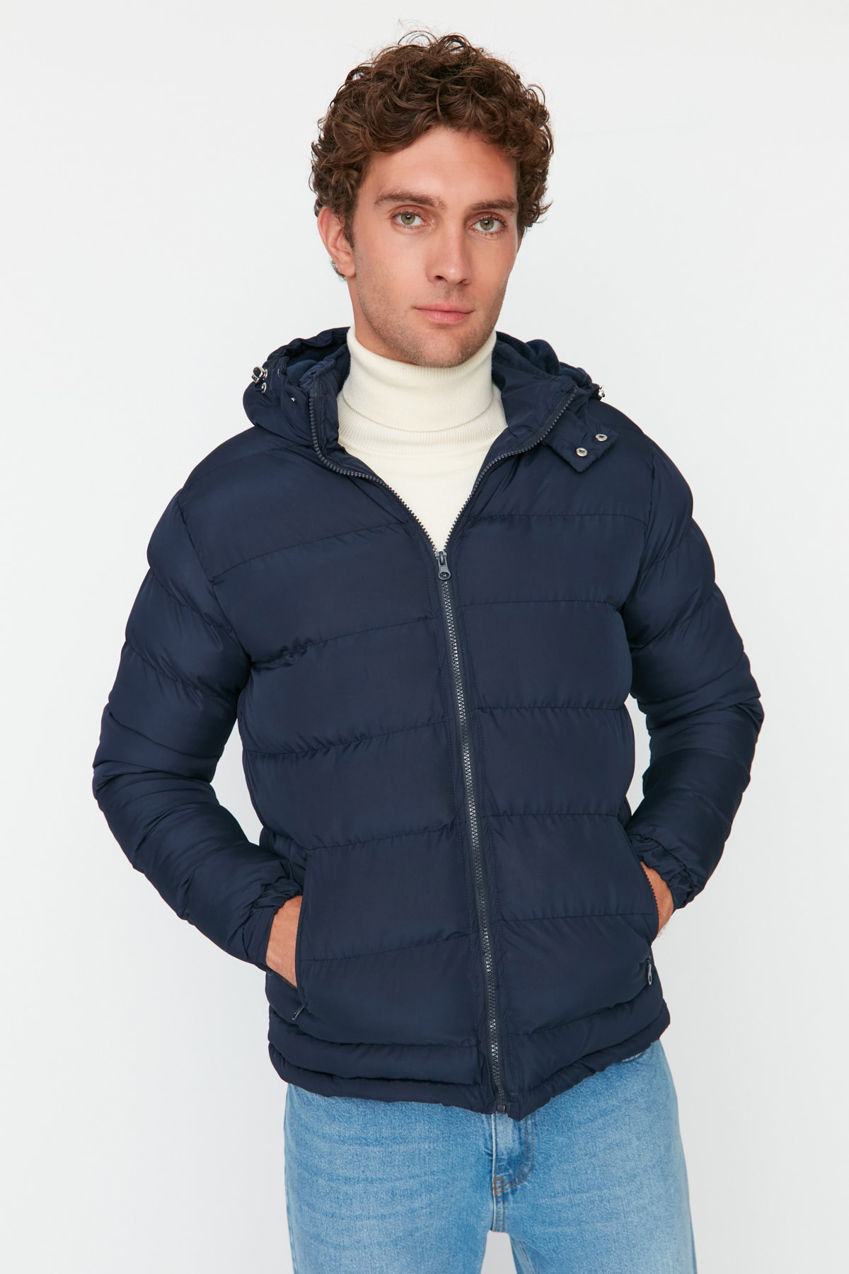Trendyol Collection Marineblauer, Normaler, Aufblasbarer Wintermantel – Wind- Und Wasserabweisend für Herren - XL