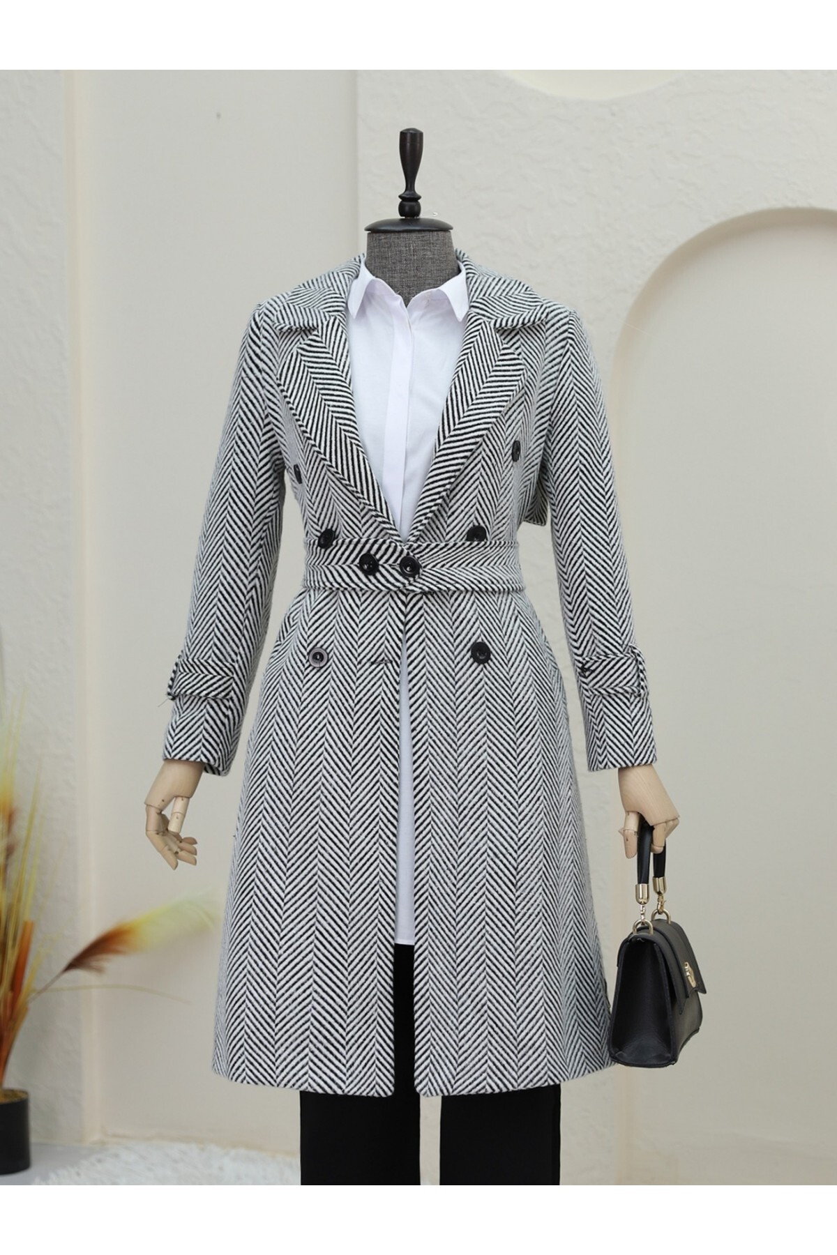 Modamorfo Grauer Bolero-mantel – Mit Gürtel Und Futter für Damen - 42