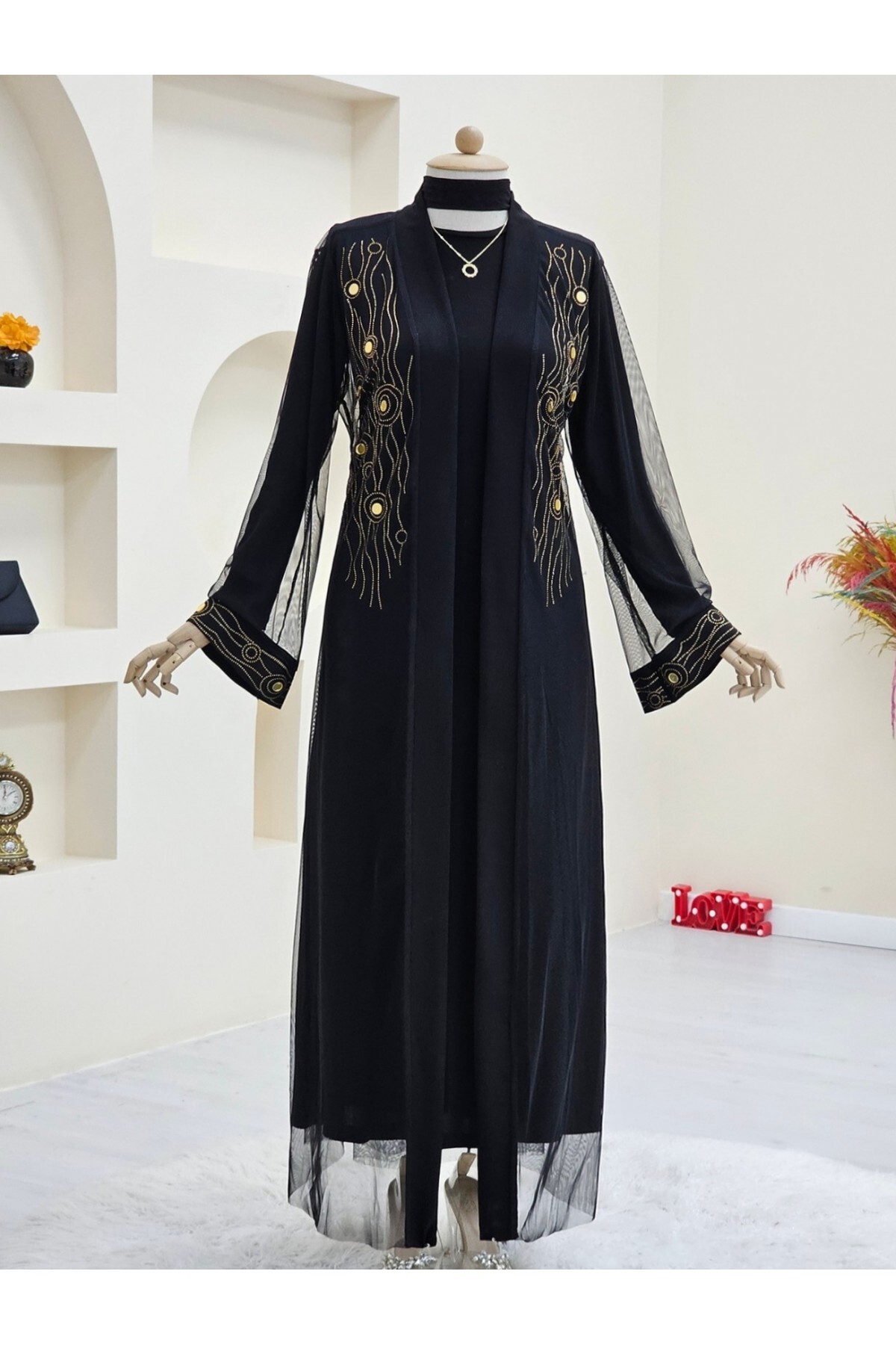 Modamorfo Kupfer-abaya Mit Steindetails für Damen - 38-40