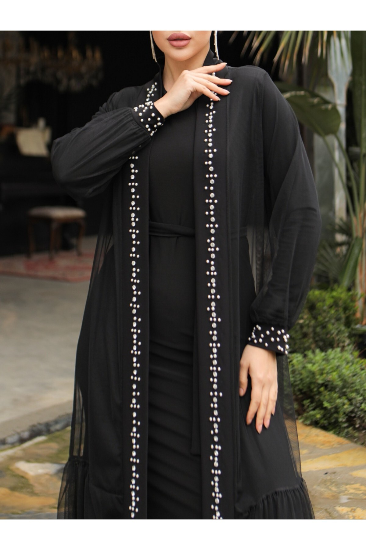 Modamorfo Doppeltes Abaya-set Mit Perlen Und Steinen für Damen - 38-40