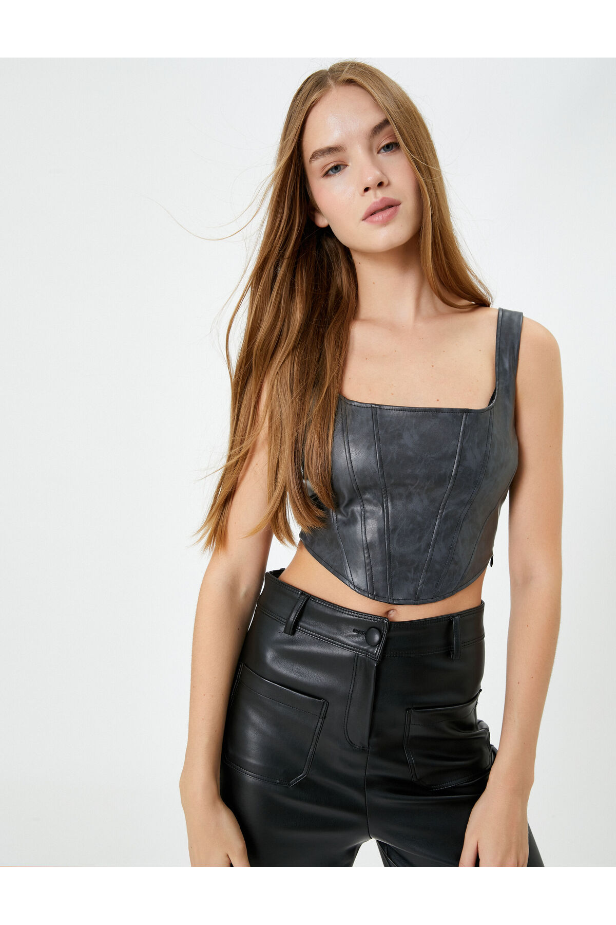 Koton Crop-top In Gealtertem Leder-look Mit Trägern Im Korsett-look für Damen - M