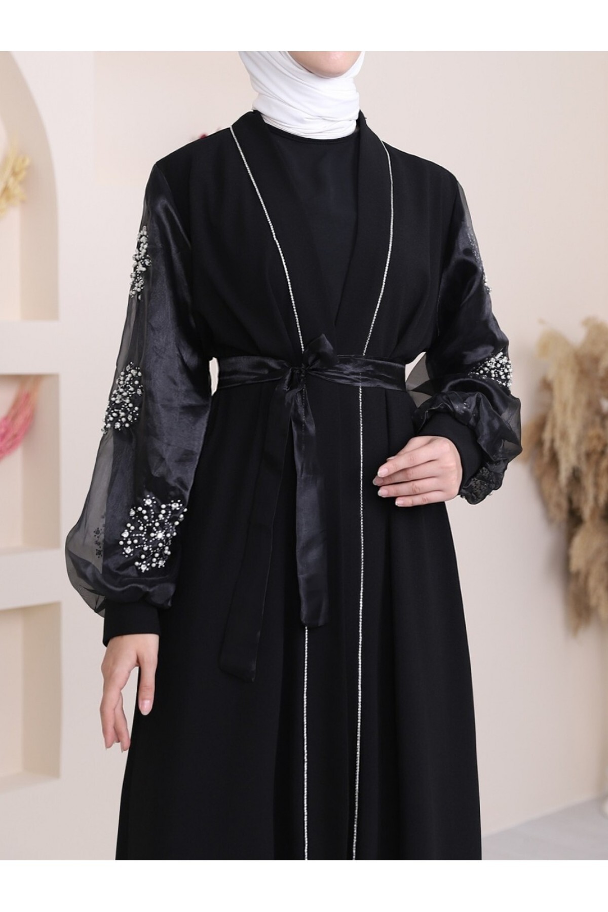Modamorfo Hijab Abaya Mit Perlenstein-detail An Den Armen für Damen - 42