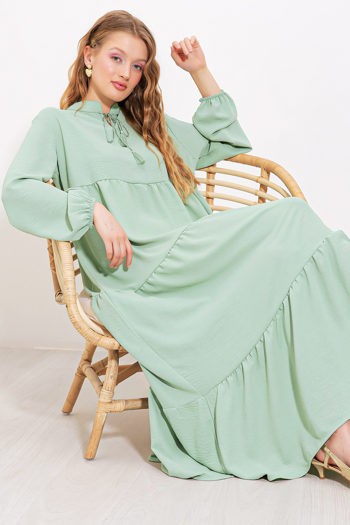 Bigdart Viskose-hijab-kleid Mit Çağla-kragen – Zum Schnüren, Boydandan 1627 für Damen - 40