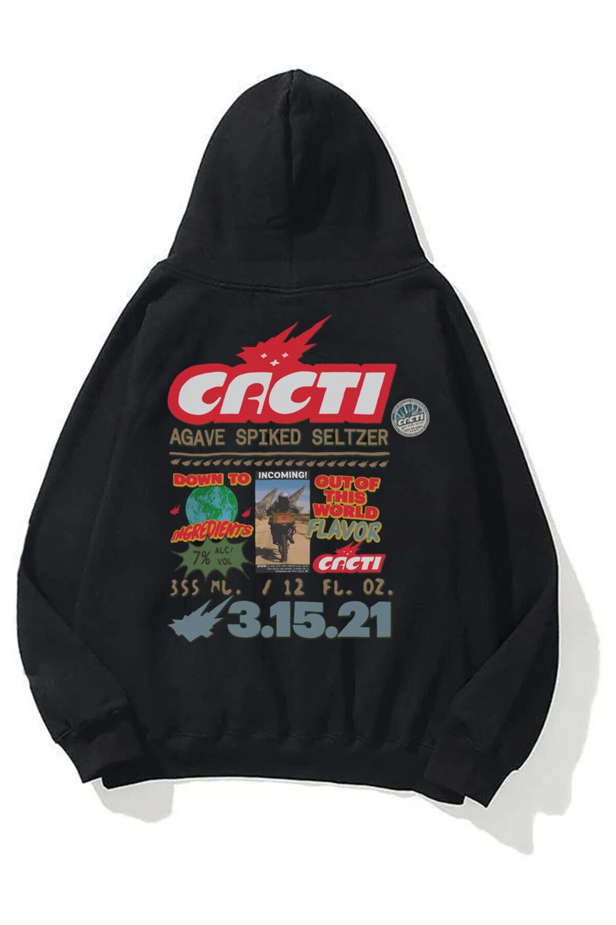 Trendiz Unisex Schwarz Kaktus Rücken Bedruckt Übergroßen Sweatshirt - M