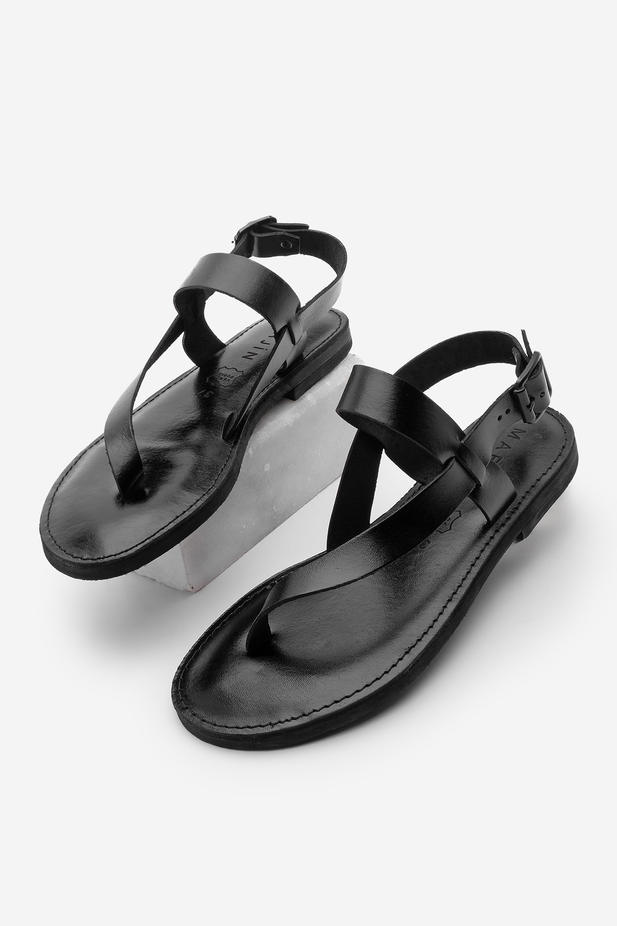 Marjin Schwarze Bekleidung Leder Casual Sandaal für Damen - 39