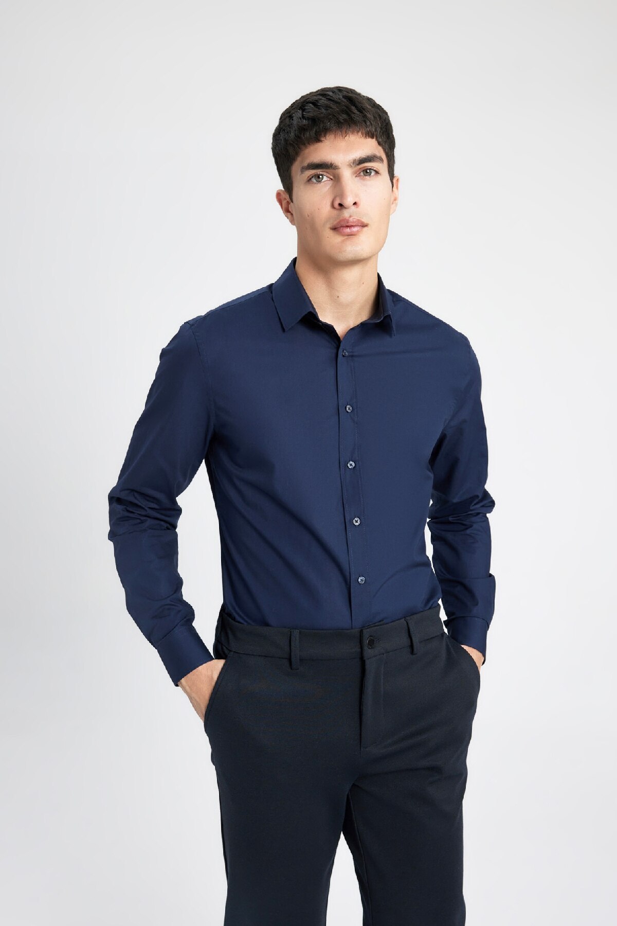 DeFacto Slim-fit-shirt Mit Italienischem Kragen – Kein Bügeleisen, Kein Bügeleisen, Lange Ärmel, A7803ax24sp für Herren - S