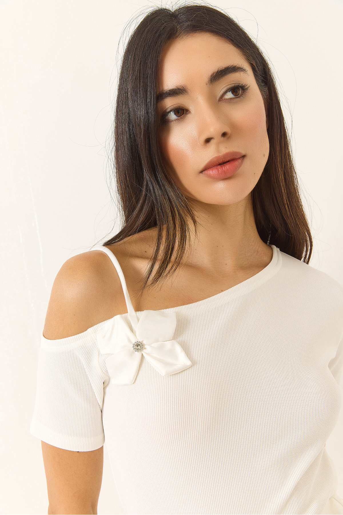 Bianco Lucci Bluse Mit Blumendetail, Einem Ärmel Und Dünnem Träger, Ottonom-bluse 948 für Damen - XL