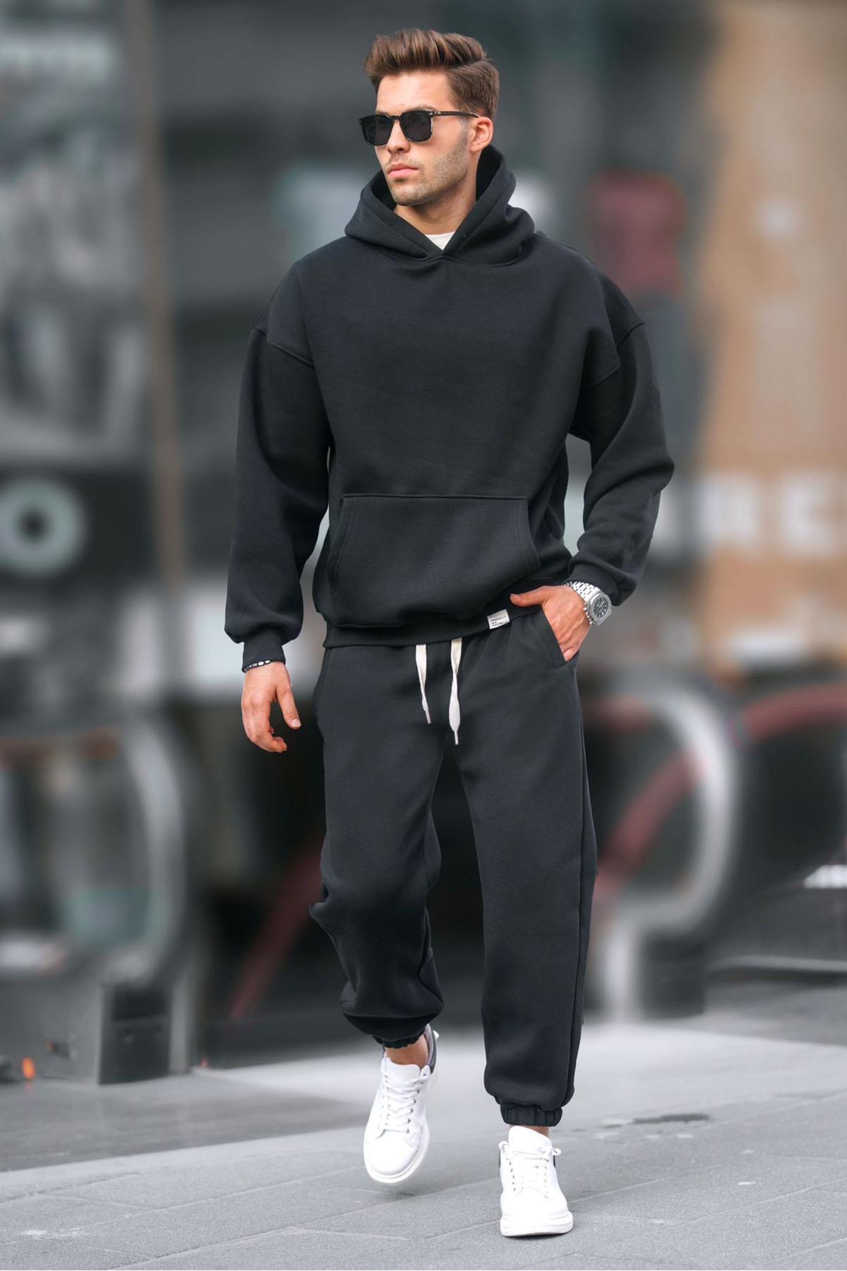 Madmext Schwarzes Basic-trainingsanzug-set Mit Kapuze für Herren - S