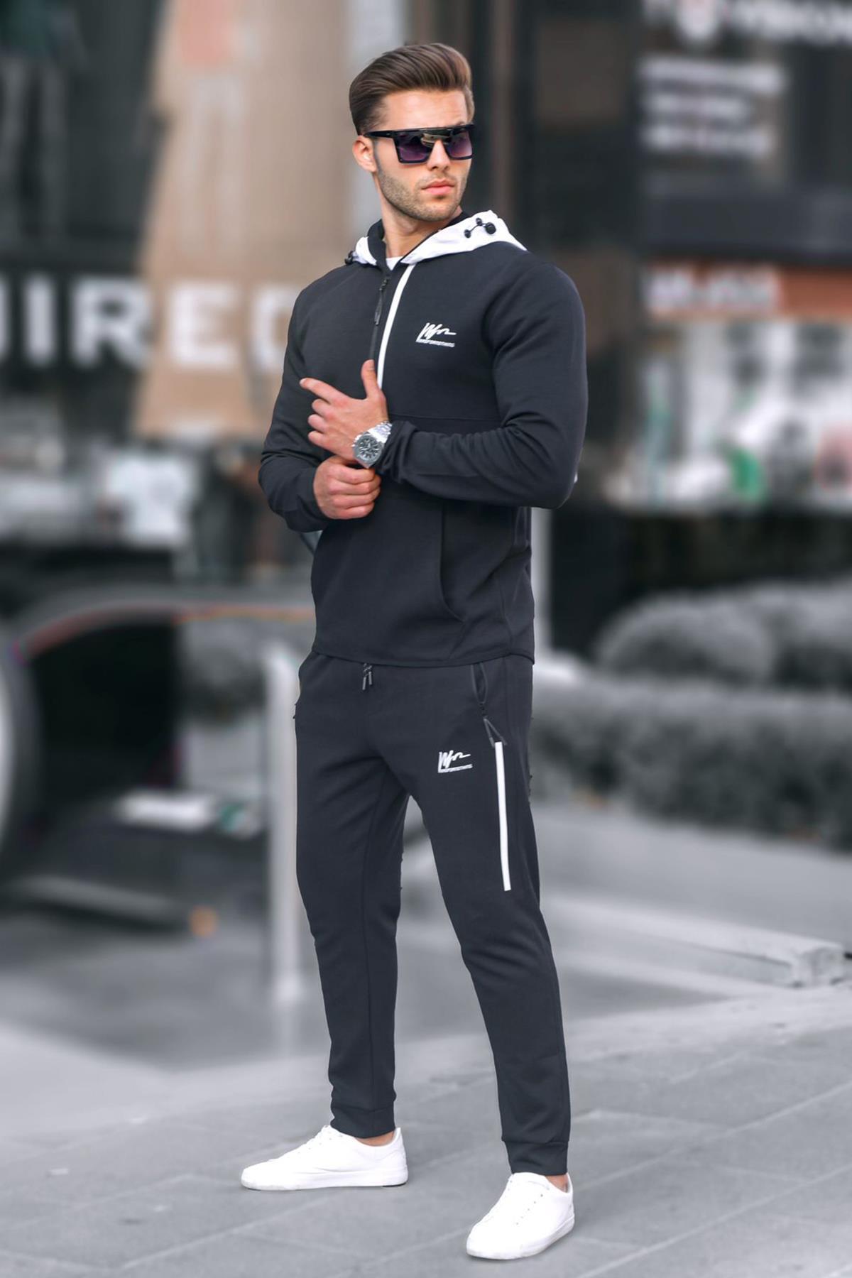 Madmext Schwarzes Trainingsanzug-set Mit Reißverschluss Und Kapuze für Herren - XL