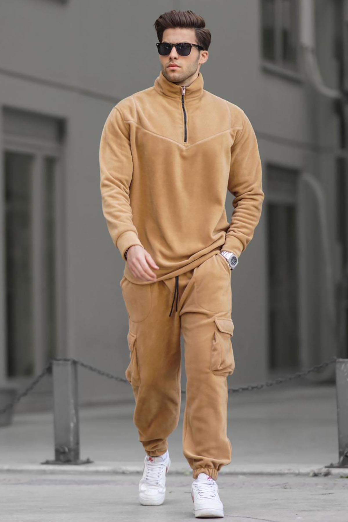 Madmext Senfgelbes Fleece-trainingsanzug-set Mit Reißverschlusskragen für Herren - XL