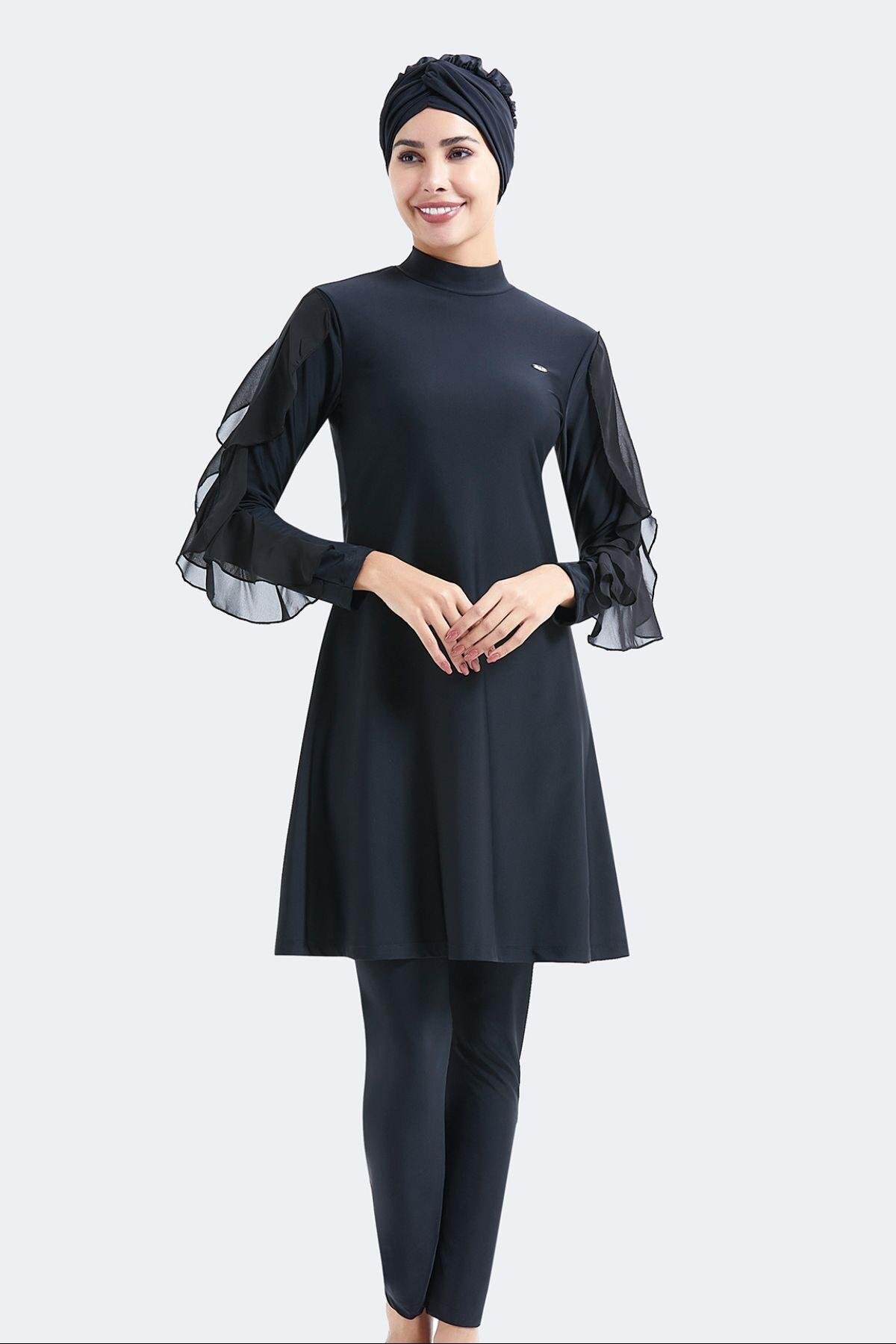 C&City Vollständig Bedeckter 4-teiliger Hijab-badeanzug C14052 Schwarz für Damen - M