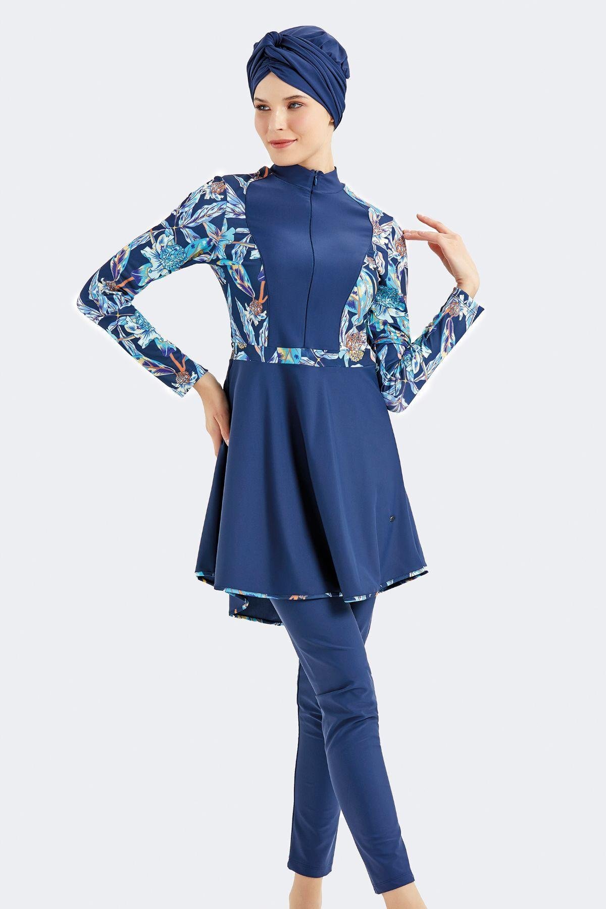 C&City Vollständig Bedeckter 4-teiliger Hijab-badeanzug C14013 Marineblau für Damen - S