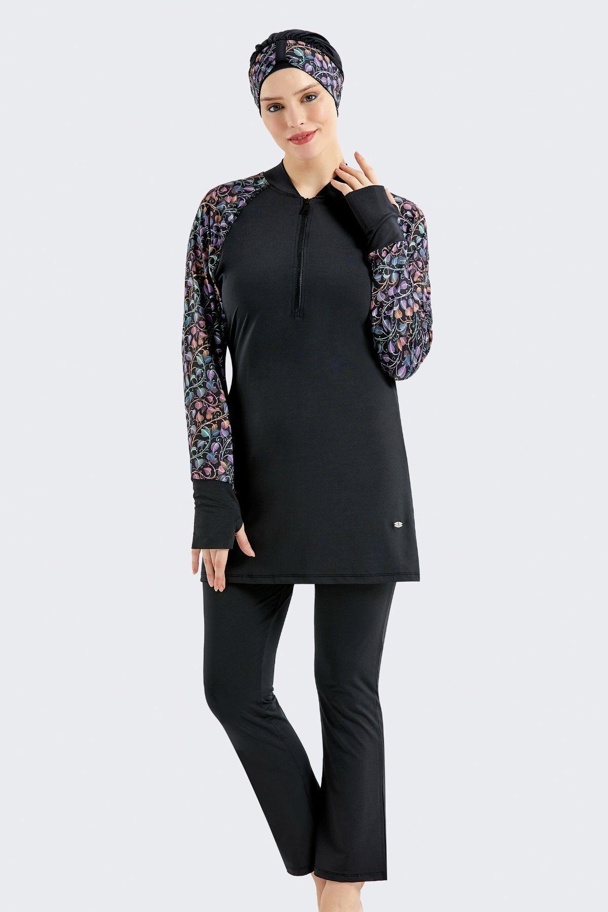 C&City Voll Bedeckter 3-teiliger Hijab-badeanzug C12012 Schwarz für Damen - M