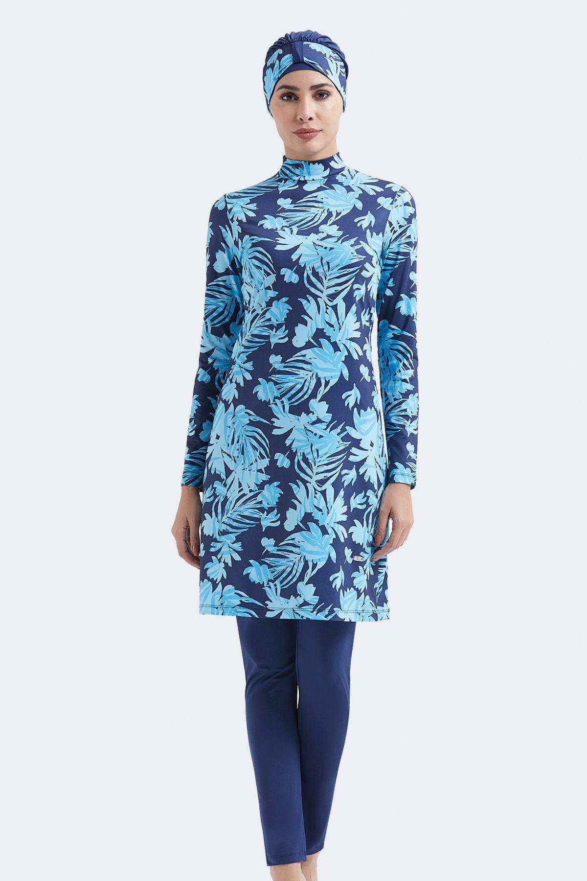 C&City Vollständig Bedeckter Hijab-badeanzug C12000 Marineblau/blau für Damen - 2XL