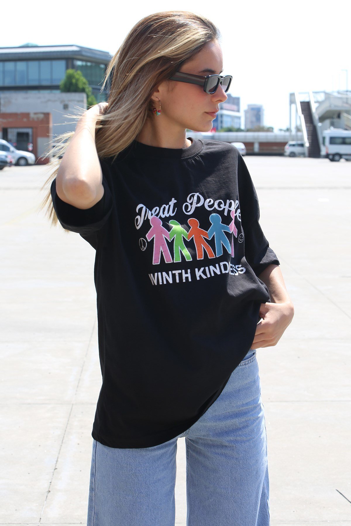 Madmext Schwarzes Bedrucktes Übergrößen-t-shirt Mg1523 - S