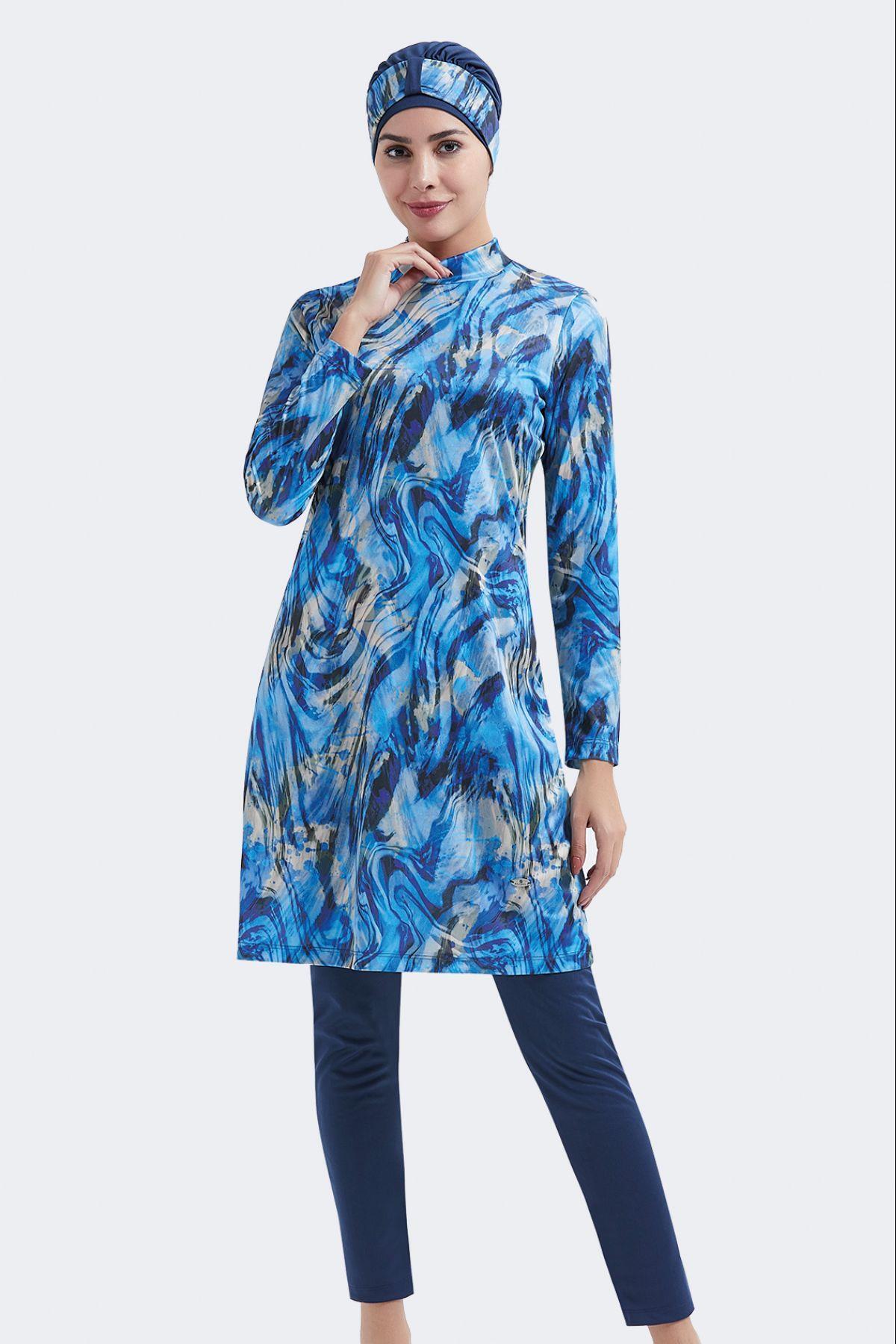 C&City Vollständig Bedeckter Dreiteiliger Hijab-badeanzug C11003 Marineblau für Damen - S