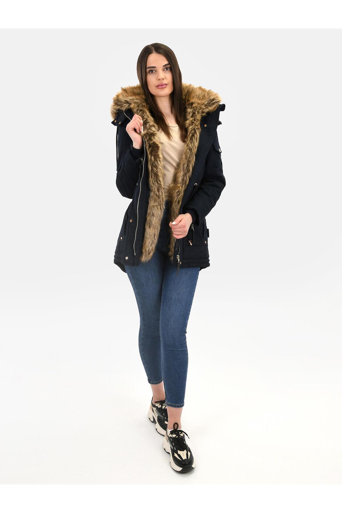 Navahoo Daria Warme Winter Jacke Parka Lang Mantel Winterjacke Fell Kragen für Damen - 40