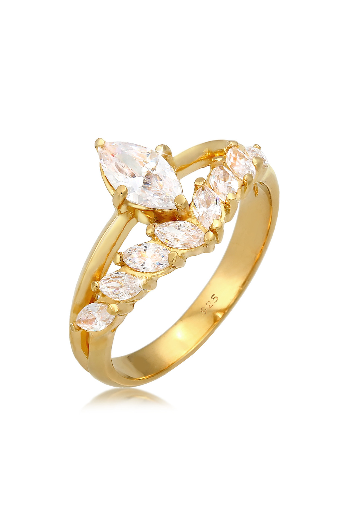 ELLI Ring Premium Ring Funkelnd Elegant Mit Zirkonia Kristallen In 925 Sterling Silber Vergoldet für Damen - 58