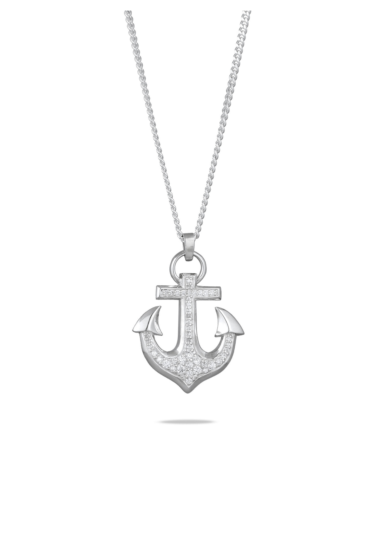 KUZZOI Halskette Anker Anhänger Panzerkette Zirkonia Diamantschliff Weiß 925 Sterling Silber Fe für Herren - 60 cm