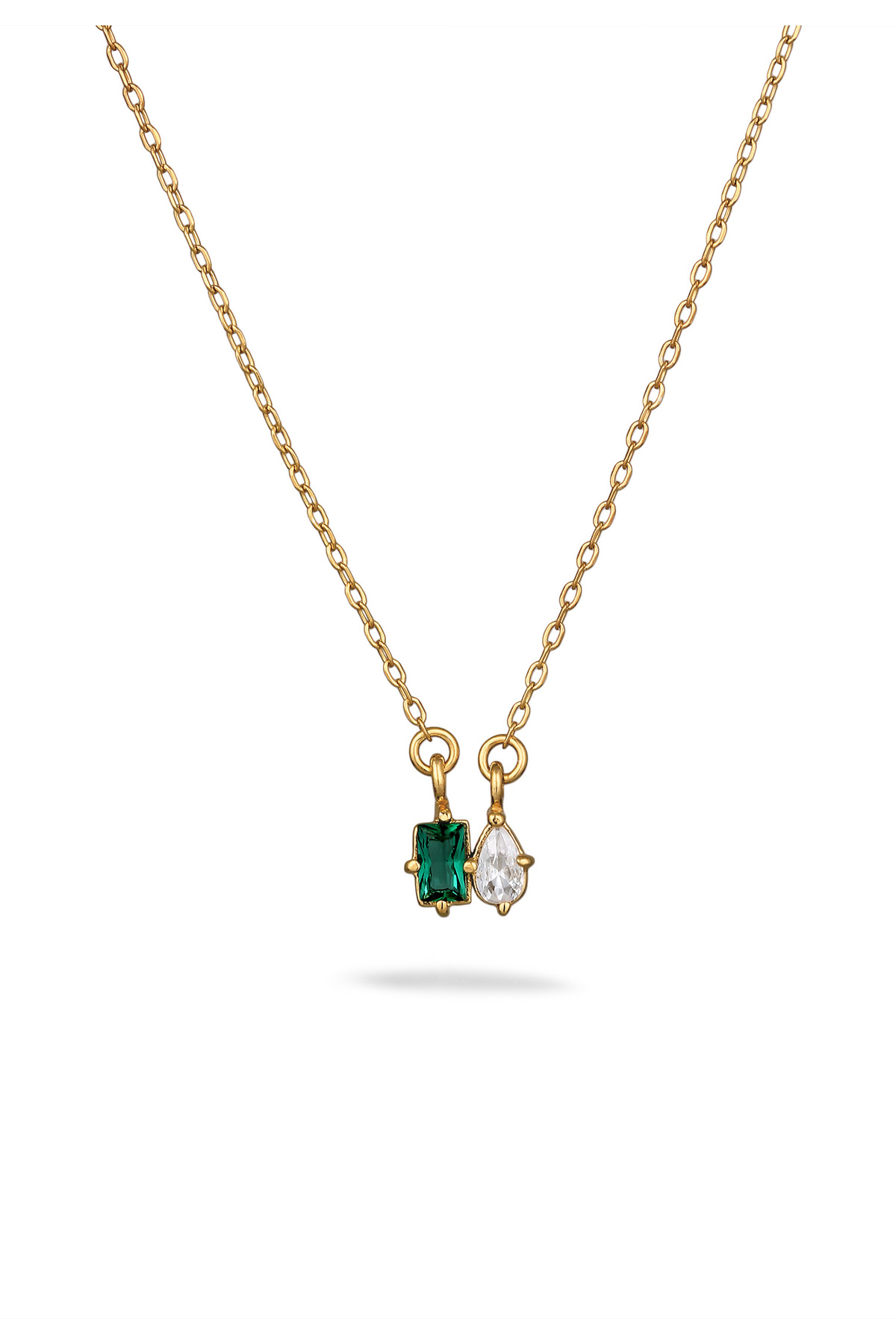 ELLI Halskette Halskette Mit Stein Tropfen Anhänger Gliederkette Synthetischer Smaragd Baguetteschliff Grün Synt für Damen - 45 cm