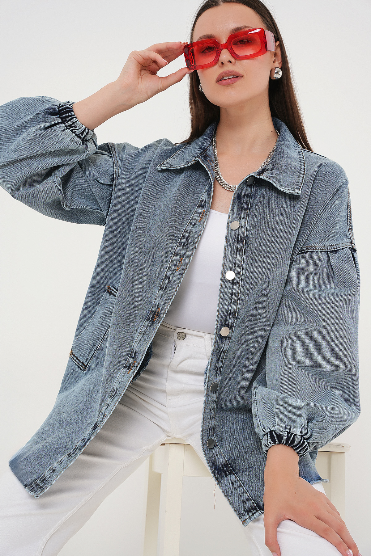 Bigdart 0662 Denim-jeansjacke Mit Ballonärmeln – Blau für Damen - 36