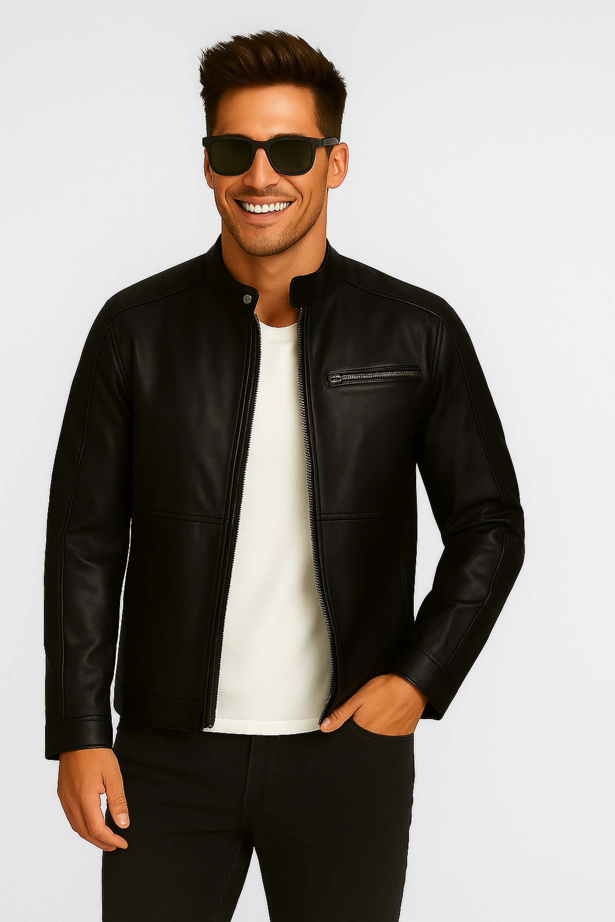 Jack & Jones Jack Jones Biker Schwarze Lederjacke für Herren - L