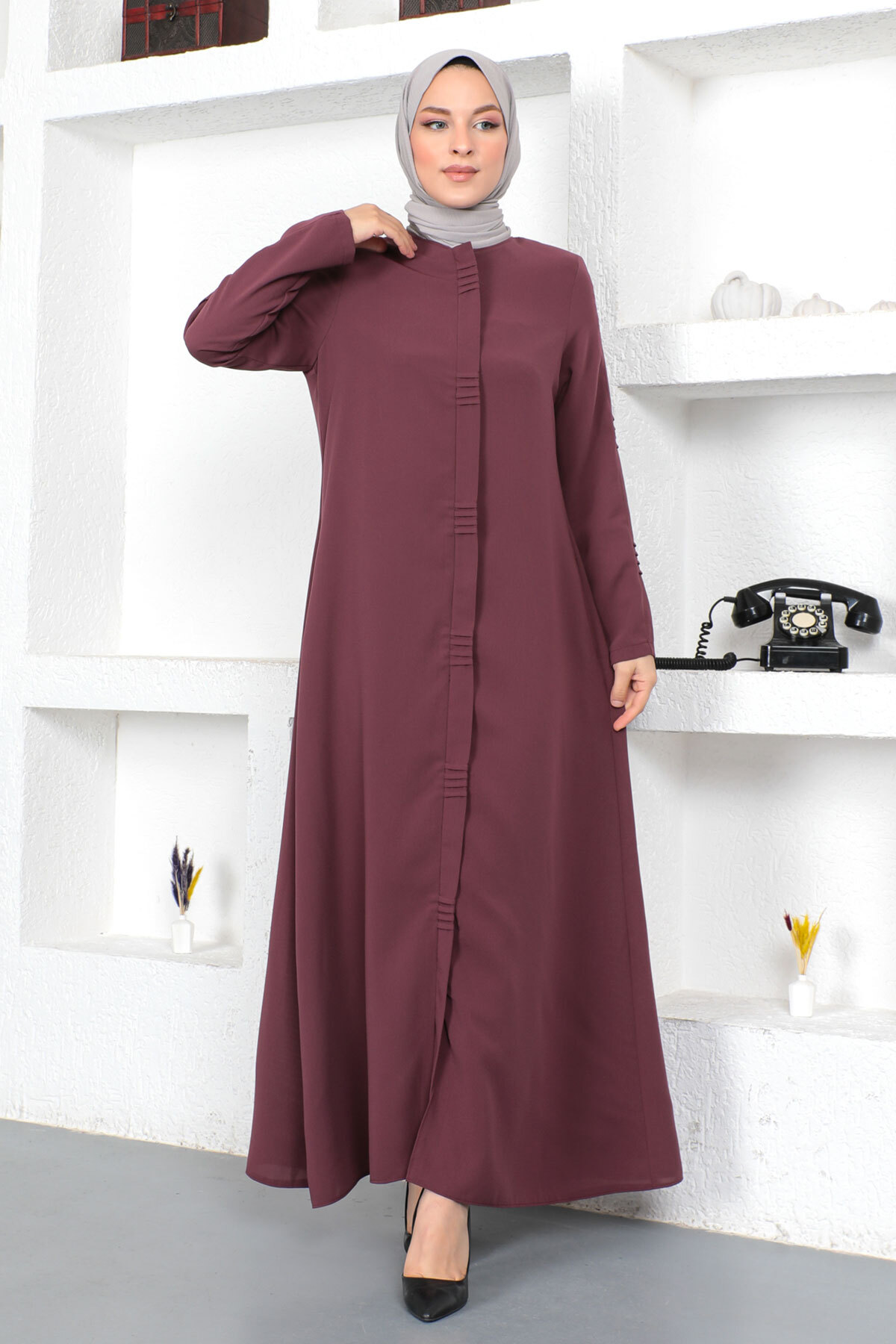 Tesettür Dünyası Hijab Abaya Mit Verstecktem Reißverschluss Tsd230414 Dusty Rose für Damen - 50