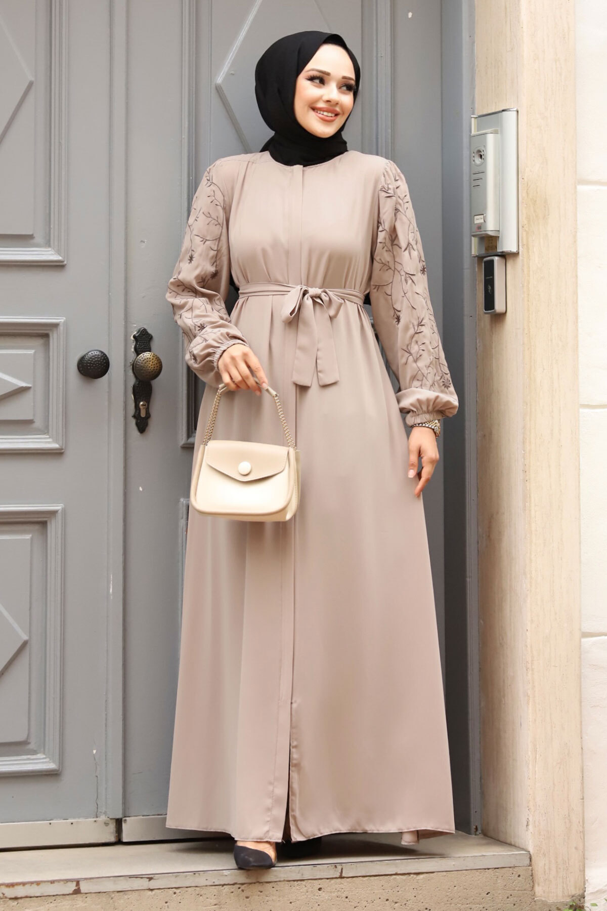 Tesettür Dünyası Große Größe Ärmel Stickerei Bestickt Hijab Ferace Tsd 240120 für Damen - 54