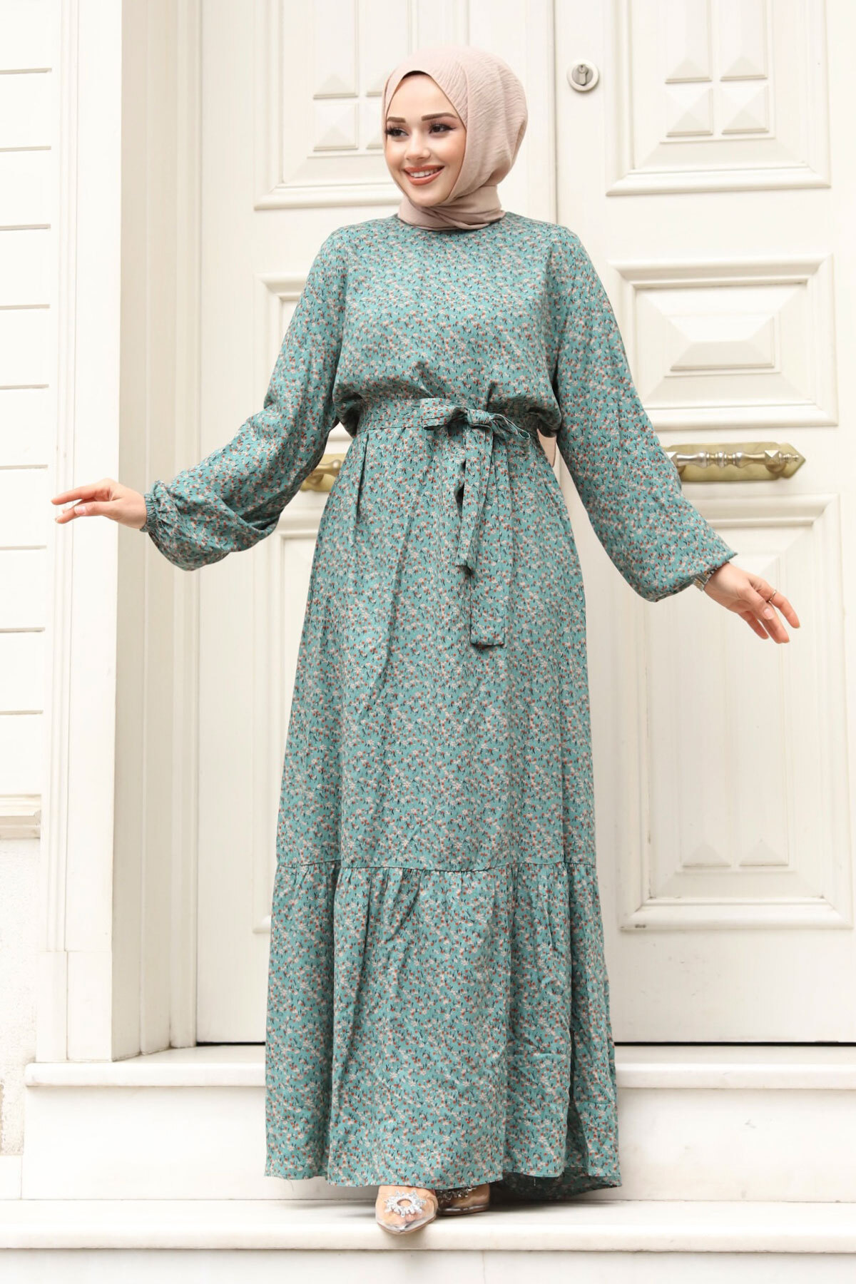 Tesettür Dünyası Kleines Hijab-kleid Mit Blumenmuster für Damen - 50