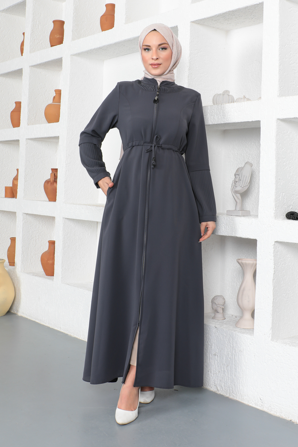Tesettür Dünyası Bindet Taille Hijab Abaya Tsd230342 Anthrazit für Damen - 48