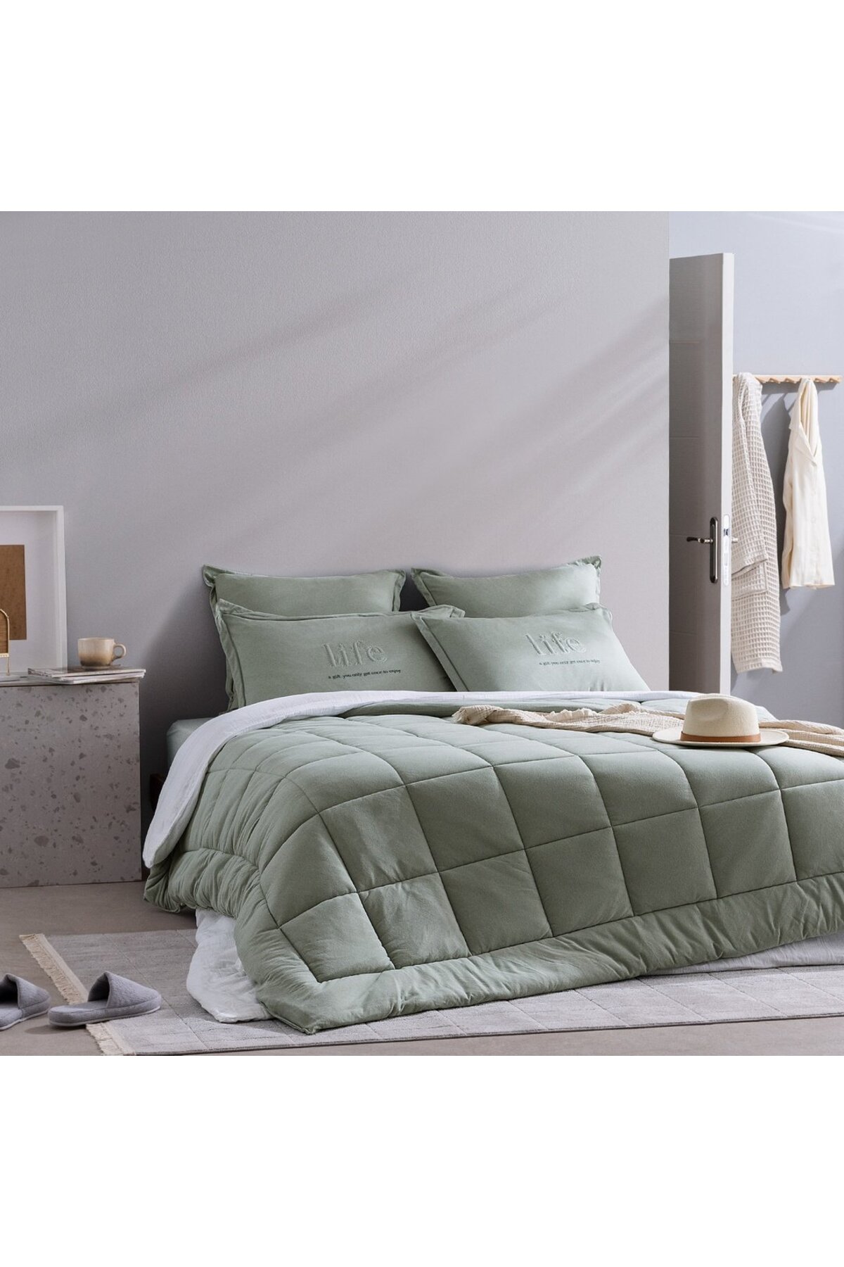 Madame Coco Bobigny Superweiches Bettdecken-set, Kingsize, Minzgrün - One Size