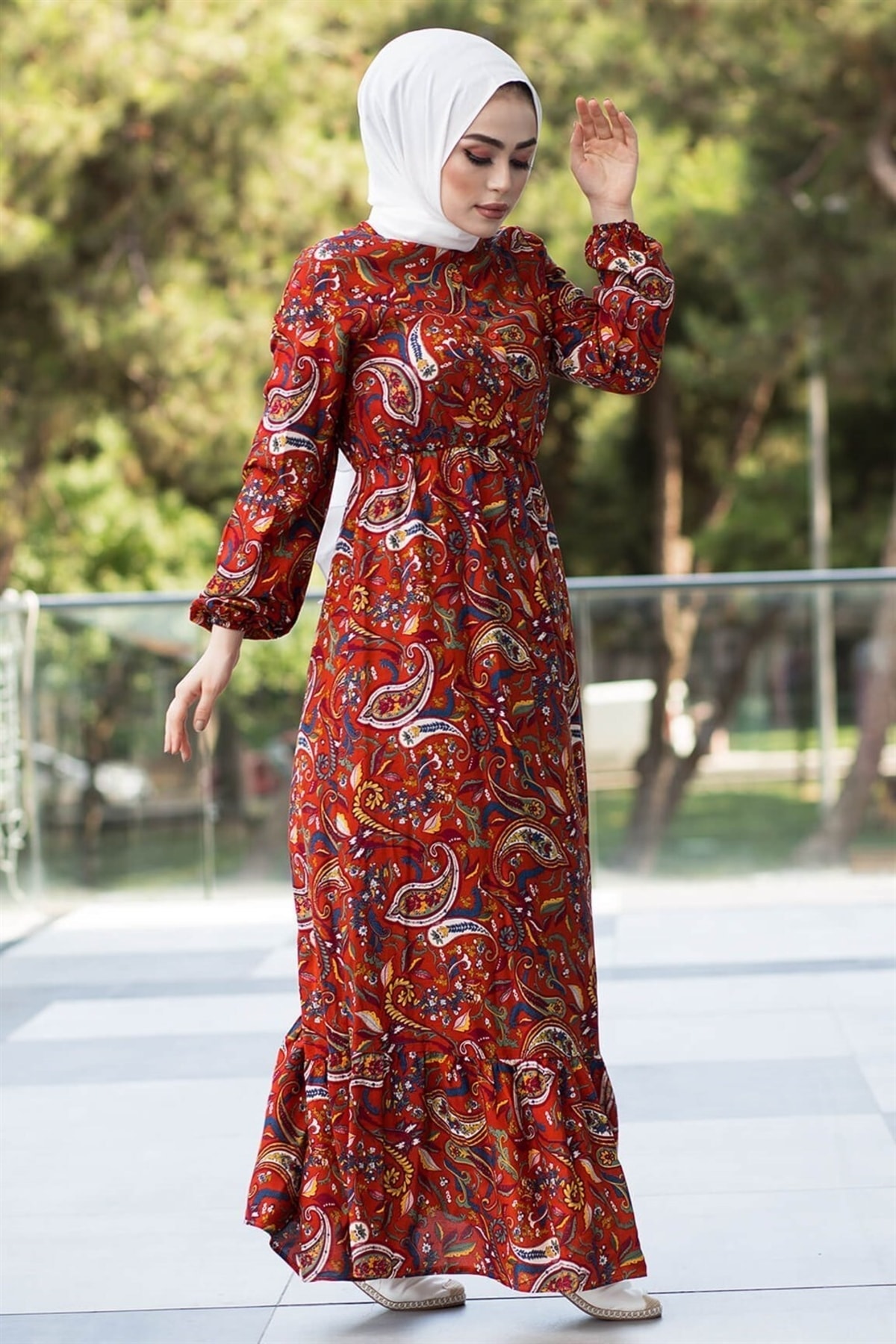 InStyle Gewebtes Hijab-kleid Mit Schalmuster – Fliese für Damen - 44