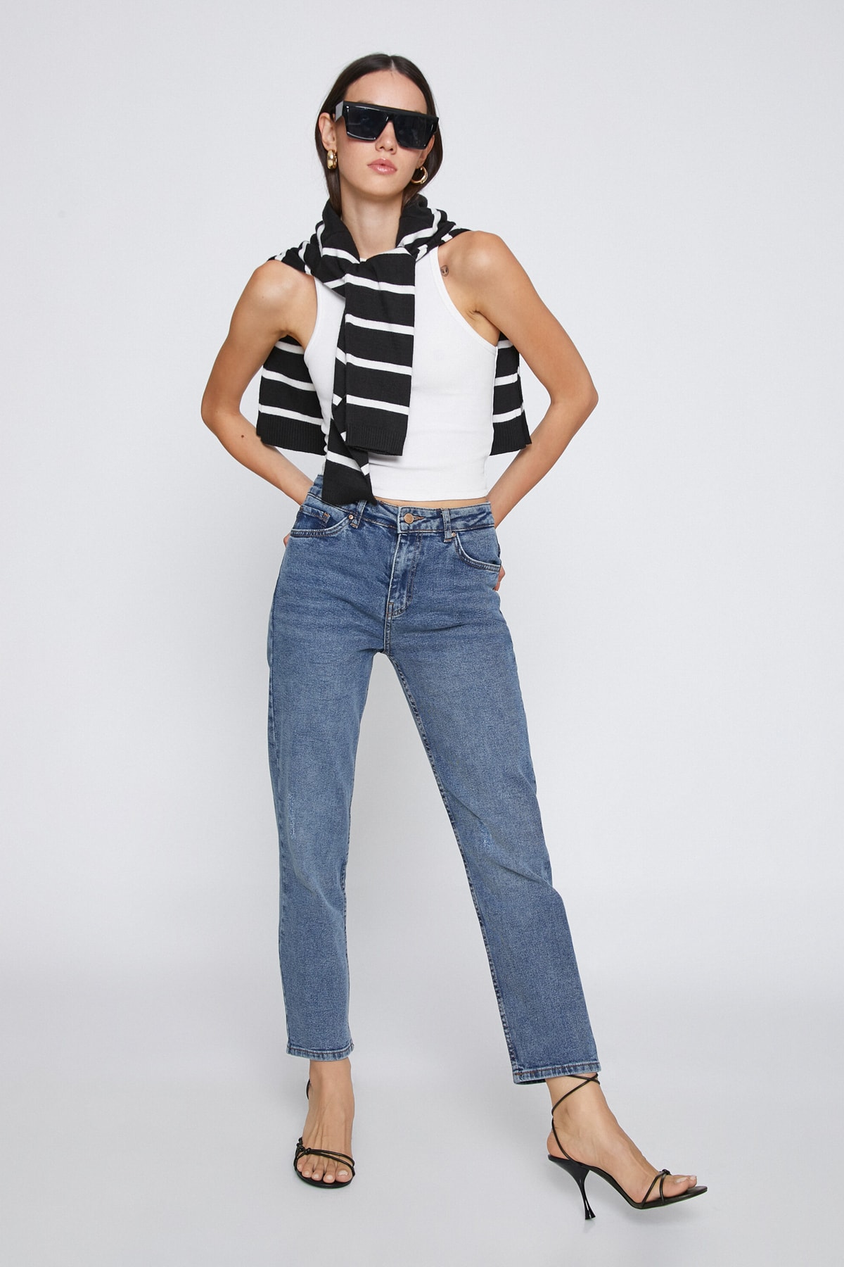 Koton Bekleidung Jeans Mit Geradem Bein Und Hoher Taille – Eve Slim Jeans Mid Indigo Mid Indigo für Damen - 28/32