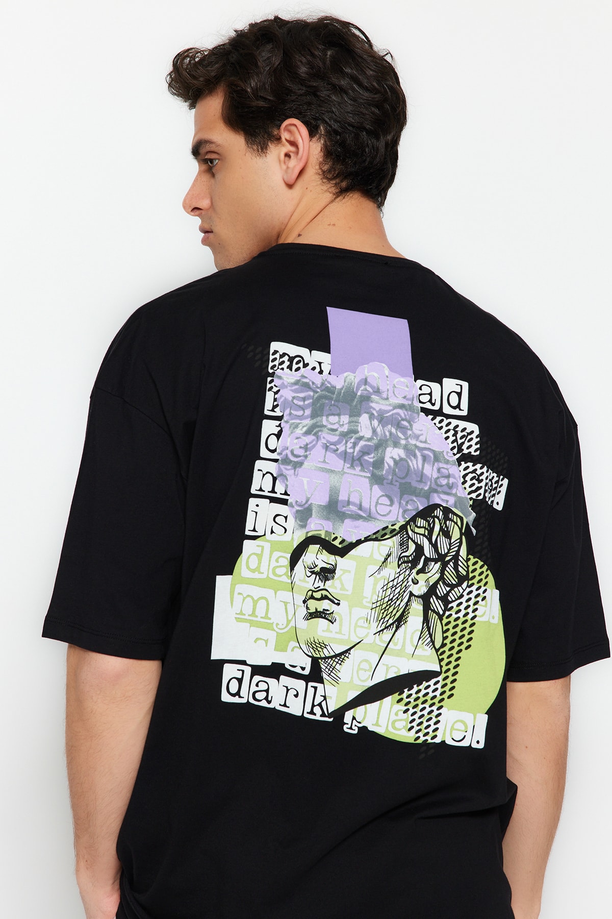 Trendyol Collection Schwarzes Oversize-t-shirt Aus Baumwolle Mit Piercing-kunstdruck für Herren - XL