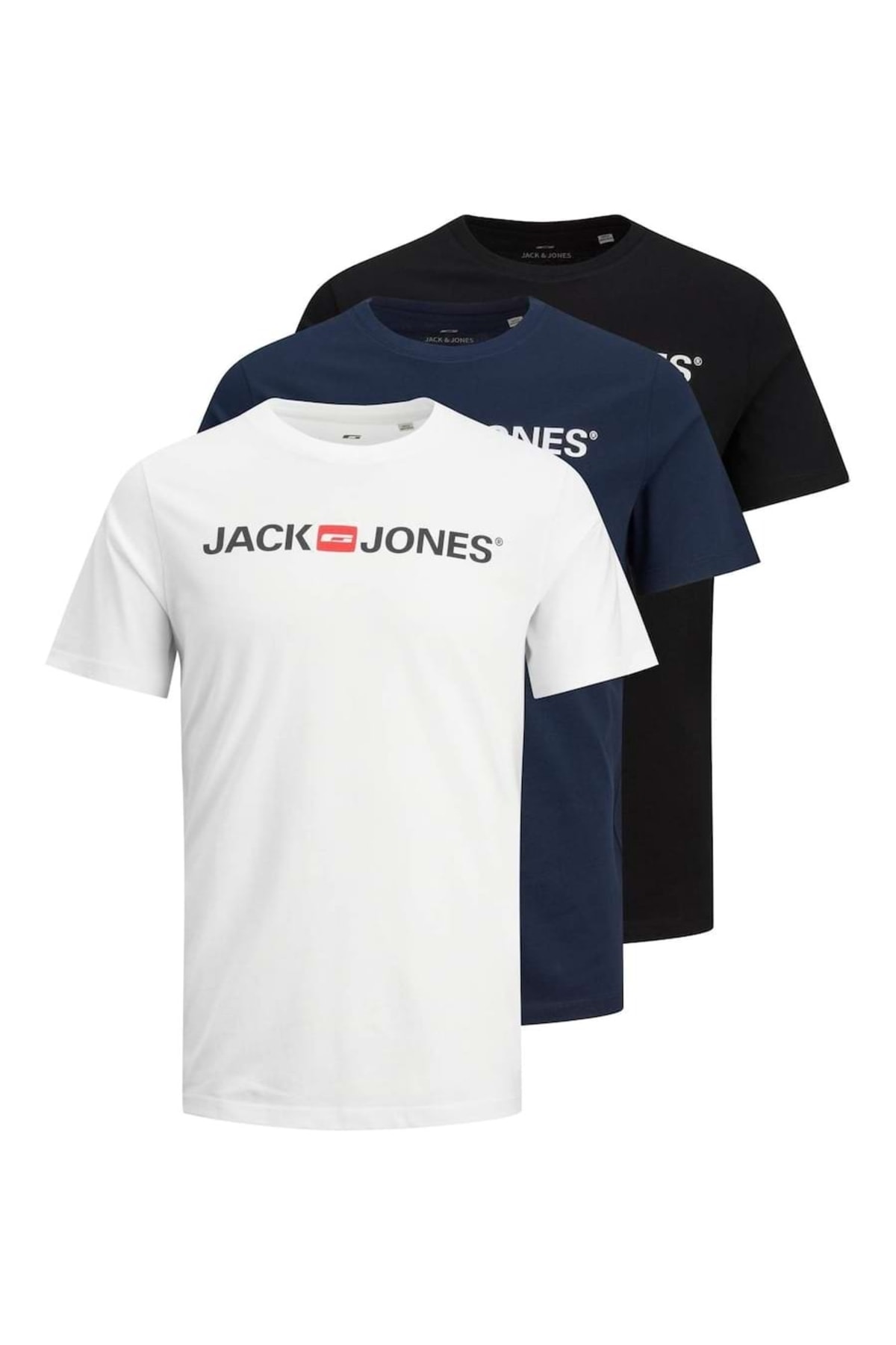 Jack & Jones Jack&jones T-shirt, 3er Pack Jjecorp Logo Tee Crew Neck, Logo-print, Baumwolle für Herren - 2XL