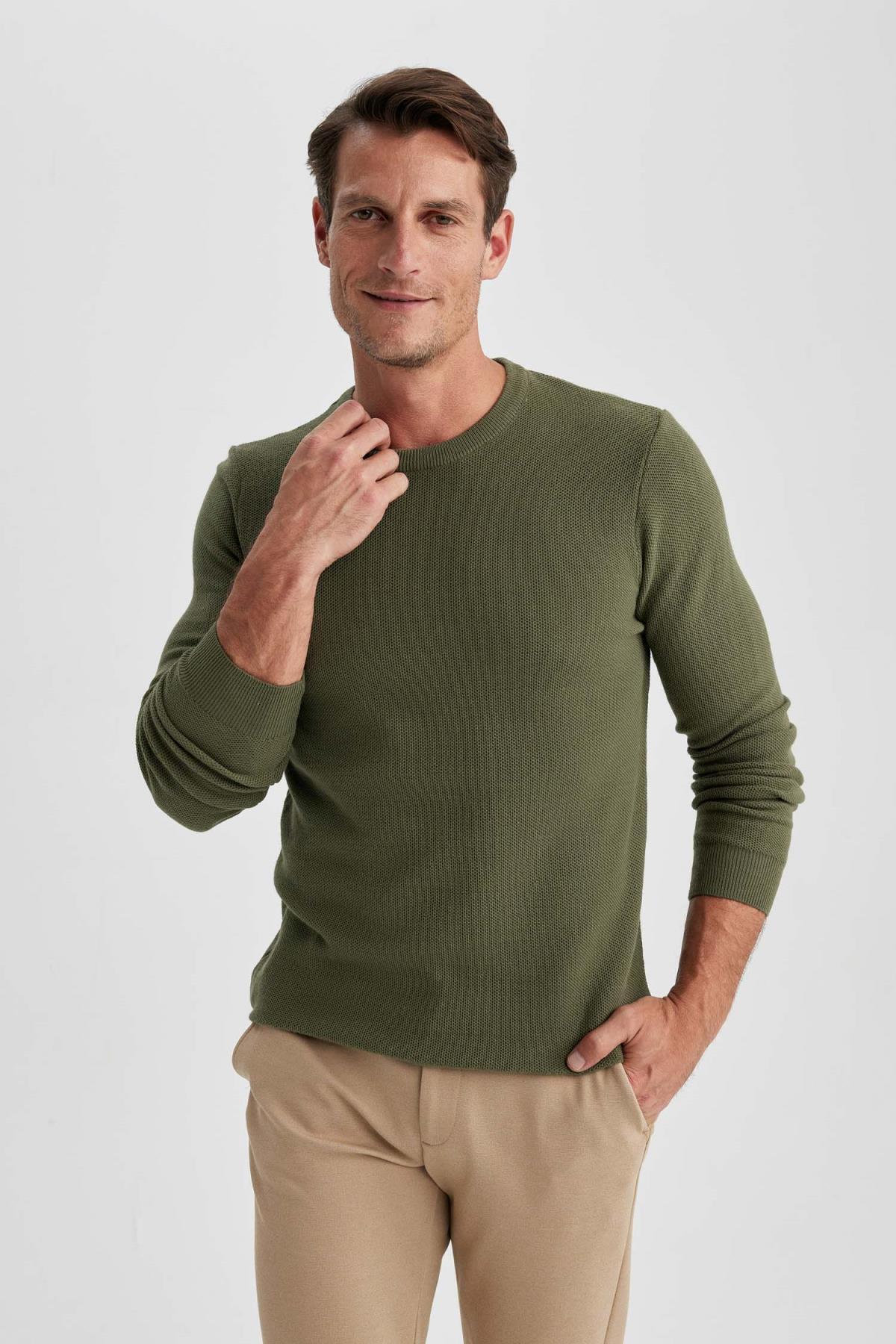 DeFacto Slim Fit Slim Fit Basic Plain Strickpullover Mit Rundhalsausschnitt X7392az23au für Herren - L