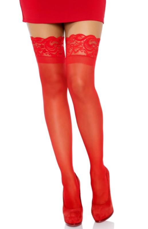 Leg Avenue - Transparente Halterlose Strümpfe - Rot