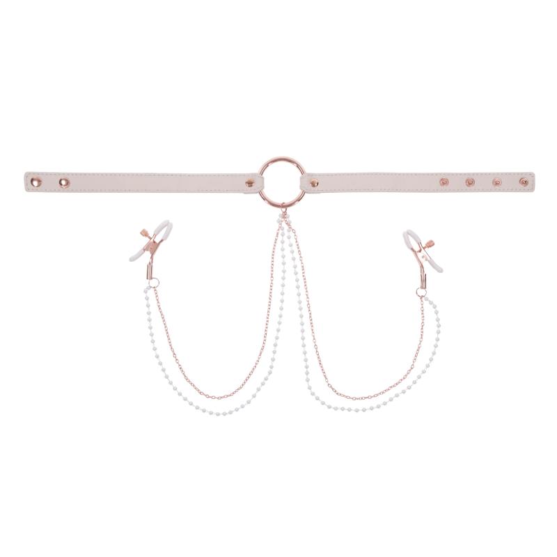 Sportsheets – S&M Peaches ‘n CreaMe Halsband mit Brustwarzenklemmen – Cream