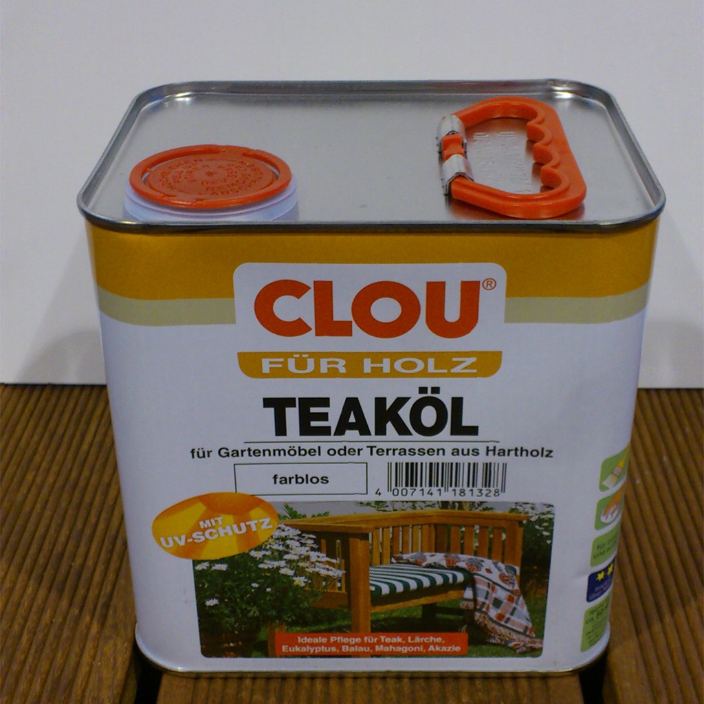 Clou Teaköl farblos für Gartenmöbel und Terrasse aus Hartholz 2,5 L ''