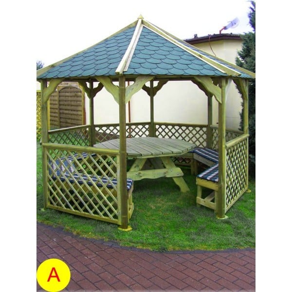 8-eck Pavillon Alma, Durchmesser 350 cm, Kiefer kd imprägniert 'Bitumen rot für Alma'