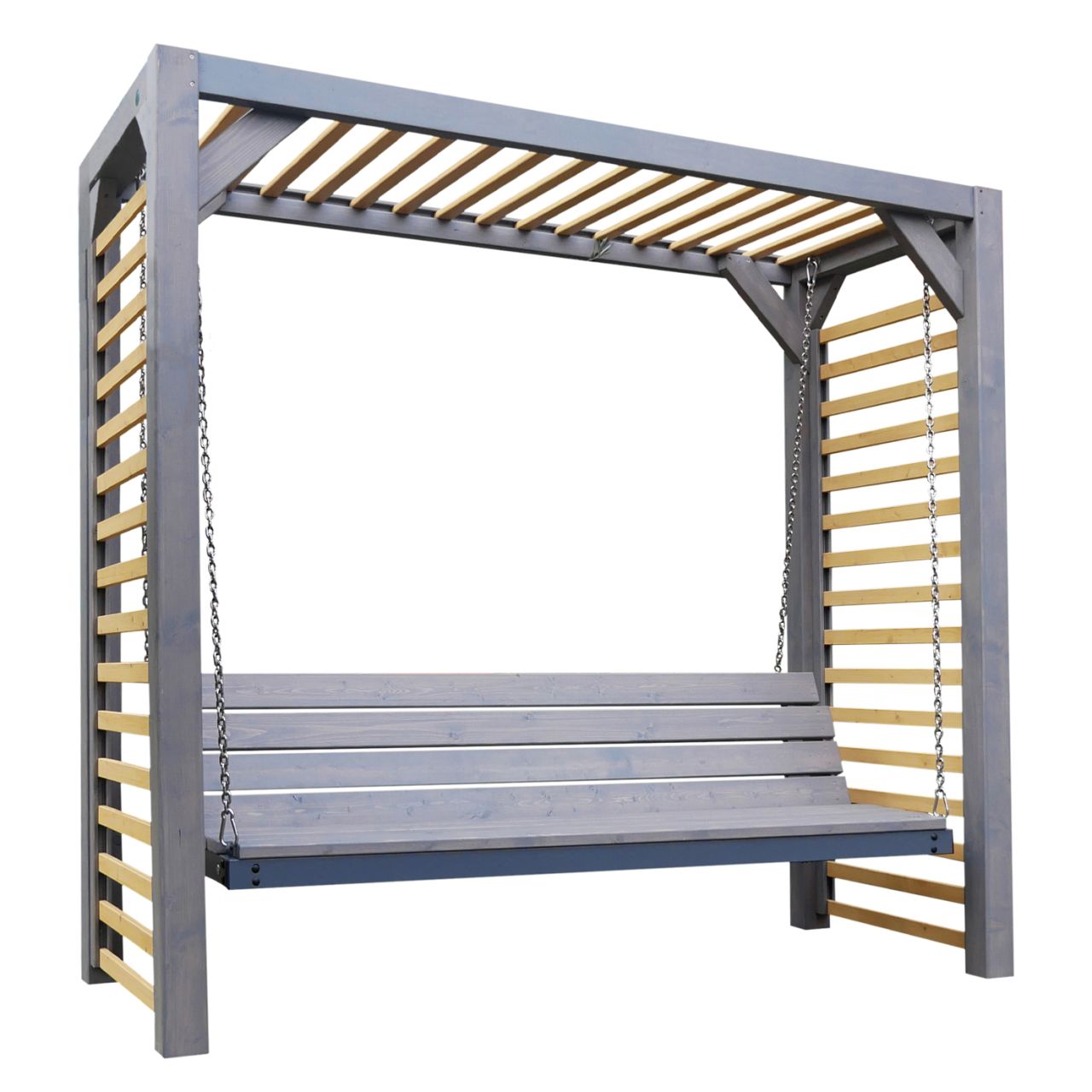 Pergola-Schaukel mit Liegefunktion 220 x 80 x 198 cm, Fichte lasiert 'Pergola-Schaukel mit Liegefunktion 220x80x198 cm'