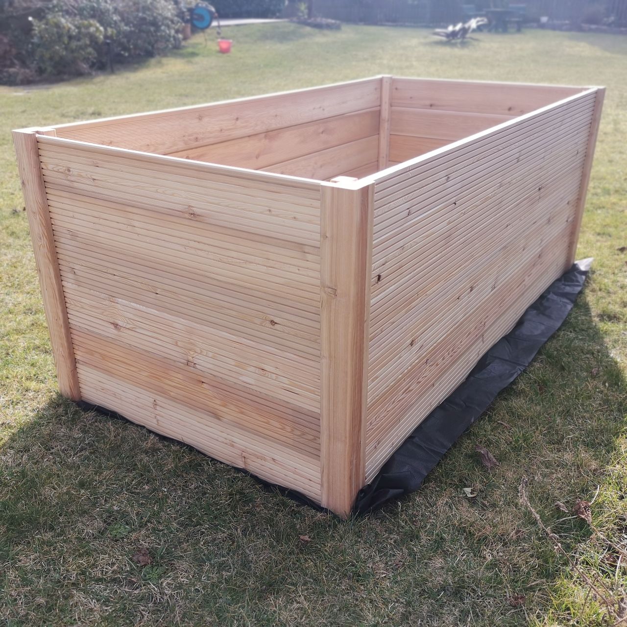 Hochbeet aus 24 mm starkem Lärchenholz, einseitig fein, einseitig grob geriffelt '213 x 113 x 90 cm'