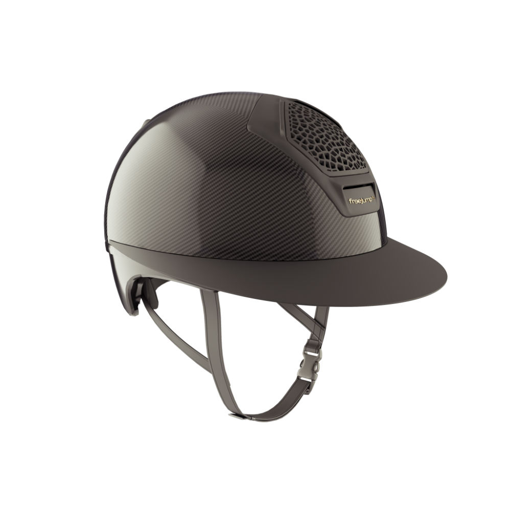 Freejump Vorono Reithelm Carbon schwarzgloss mit breitem Visier in Matt, ohne Schläfenschutz
