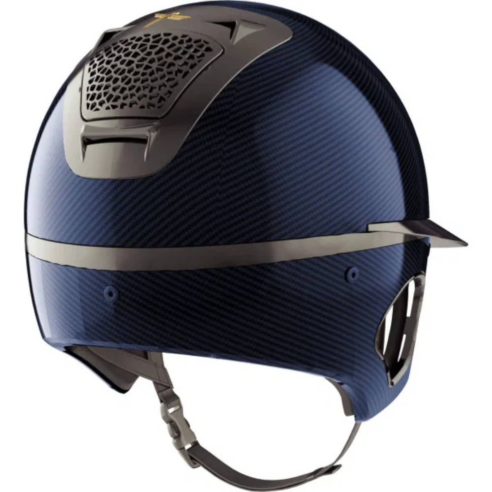 Freejump Vorono Reithelm Carbon Blau mit breitem Visier in Matt schwarz, mit Schläfenschutz