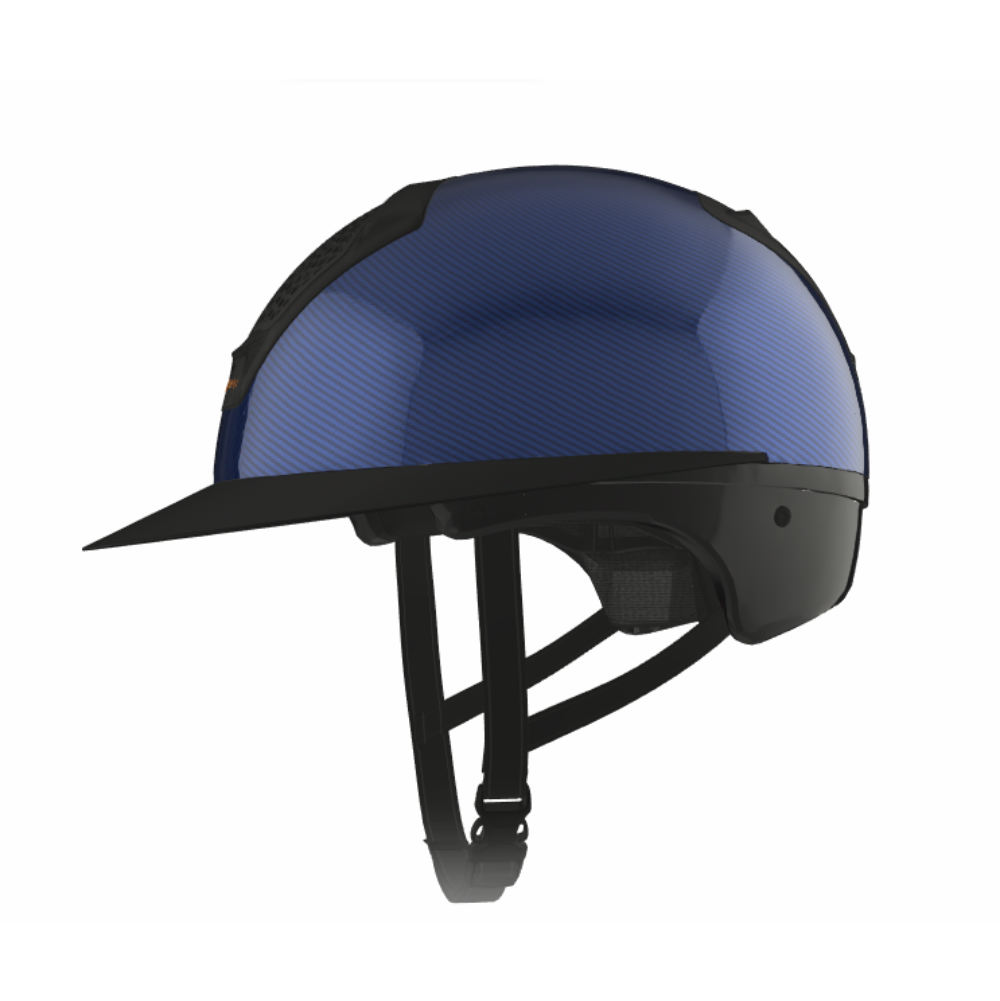 Freejump Vorono Reithelm Carbon in Blau mit breitem Visier in Matt schwarz, ohne Schläfenschutz